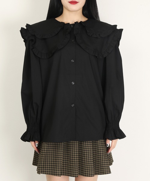 WC（ダブル シー）の「WC/ビックカラーダブルフリルブラウス（シャツ/ブラウス・レディース・ホワイト/ブラック・FREE）」の4枚目の写真