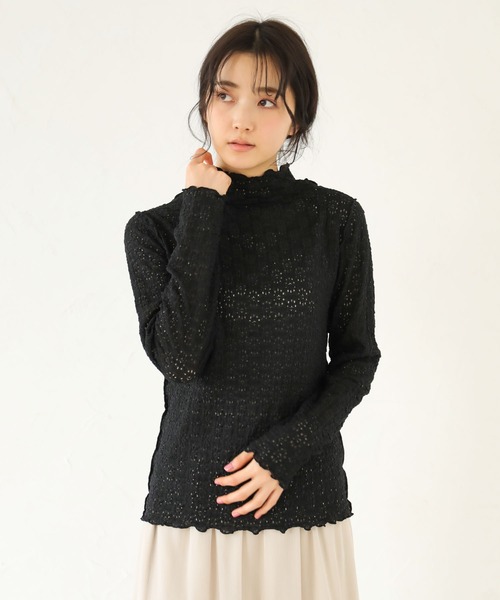 earth music&ecology（アースミュージックアンドエコロジー）の「シアーレースインナー　＊（Tシャツ/カットソー・レディース・ミント/ブラック/グレイッシュベージュ/オフホワイト・M/S）」の3枚目の写真