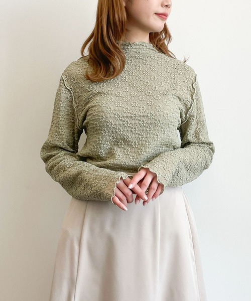 earth music&ecology（アースミュージックアンドエコロジー）の「シアーレースインナー　＊（Tシャツ/カットソー・レディース・ミント/ブラック/グレイッシュベージュ/オフホワイト・M/S）」の10枚目の写真