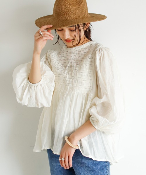 Auntie Rosa Holiday（アンティローザホリデー）の「ボーダーレースブラウス（シャツ/ブラウス・レディース・ホワイト/ブラック/ベージュ・FREE）」の7枚目の写真