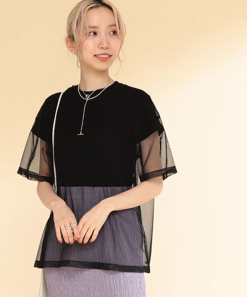 Ray BEAMS(レイビームス)の「Ray BEAMS / チュール シアー ハーフスリーブ Tシャツ(Tシャツ/カットソー・レディース・ブラック/イエロー/バイオレット・ONE SIZE)」の4枚目の写真
