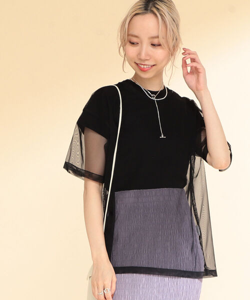 Ray BEAMS(レイビームス)の「Ray BEAMS / チュール シアー ハーフスリーブ Tシャツ(Tシャツ/カットソー・レディース・ブラック/イエロー/バイオレット・ONE SIZE)」の5枚目の写真