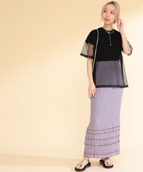 Ray BEAMS(レイビームス)の「Ray BEAMS / チュール シアー ハーフスリーブ Tシャツ(Tシャツ/カットソー・レディース・ブラック/イエロー/バイオレット・ONE SIZE)」の6枚目の写真