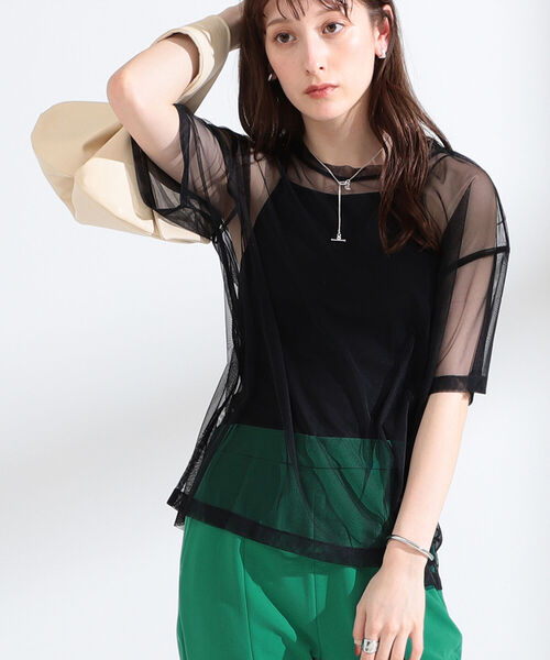 Ray BEAMS(レイビームス)の「Ray BEAMS / チュール シアー ハーフスリーブ Tシャツ(Tシャツ/カットソー・レディース・ブラック/イエロー/バイオレット・ONE SIZE)」の9枚目の写真