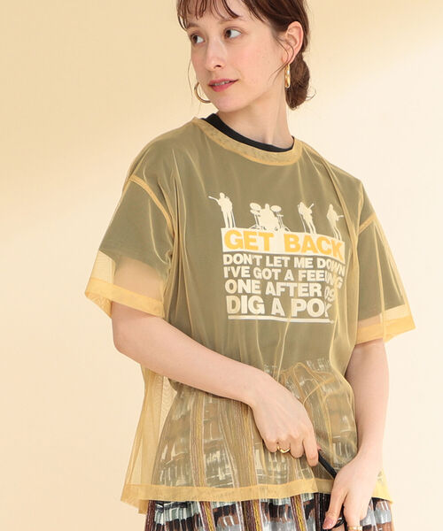 Ray BEAMS(レイビームス)の「Ray BEAMS / チュール シアー ハーフスリーブ Tシャツ(Tシャツ/カットソー・レディース・ブラック/イエロー/バイオレット・ONE SIZE)」の1枚目の写真