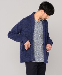 SHIPS:【抗菌・洗える】ケーブル編 ショールカラー カーディガン