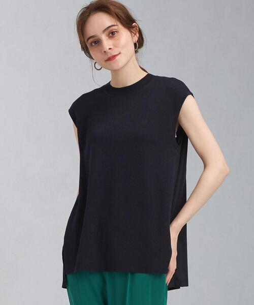 green label relaxing（グリーンレーベルリラクシング）の「[ 手洗い可能 ] CB コットン NY ドッキング ノースリーブ プルオーバー ニット（ニット/セーター・レディース・ネイビー/オフホワイト/オリーブ・FREE）」の3枚目の写真