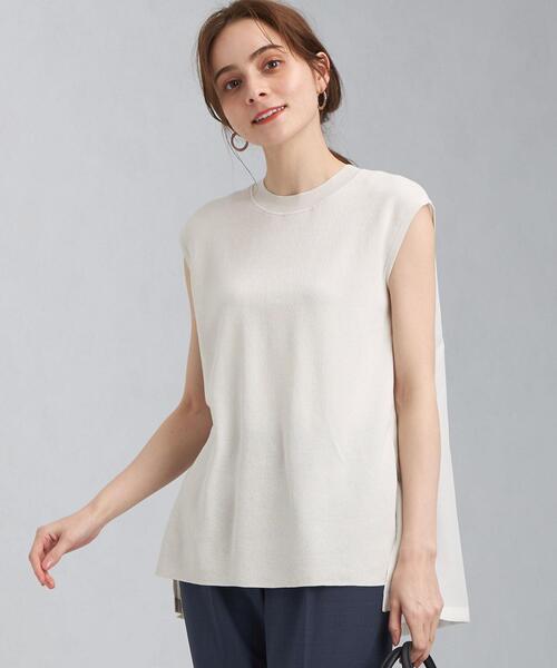 green label relaxing（グリーンレーベルリラクシング）の「[ 手洗い可能 ] CB コットン NY ドッキング ノースリーブ プルオーバー ニット（ニット/セーター・レディース・ネイビー/オフホワイト/オリーブ・FREE）」の2枚目の写真