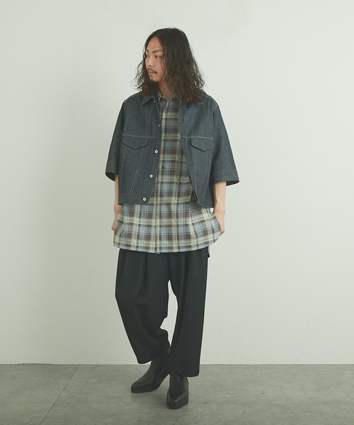 Lui's(ルイス)の「5分袖チェックライトシャツ(シャツ/ブラウス・メンズ・ブラック/グリーン/ブルー・FREE)」の12枚目の写真