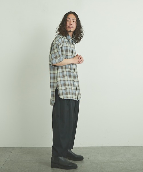 Lui's(ルイス)の「5分袖チェックライトシャツ(シャツ/ブラウス・メンズ・ブラック/グリーン/ブルー・FREE)」の6枚目の写真