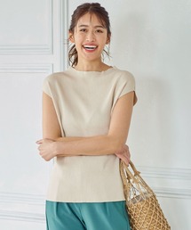 フレンチスリーブリブニットトップス