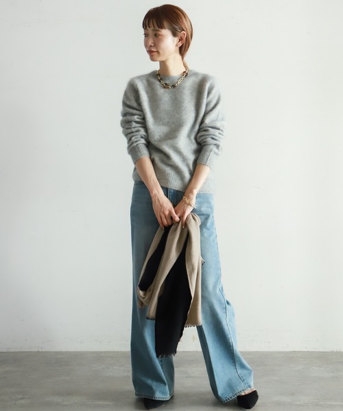 NOMBRE IMPAIR（ノンブルアンペール）の「ブラッシュウール　クルーネックニット（ニット/セーター・レディース・ライトグレー/レッド/キャメル/ブラウン/ブルー/パープル・FREE）」の17枚目の写真