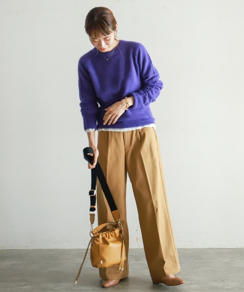 NOMBRE IMPAIR（ノンブルアンペール）の「ブラッシュウール　クルーネックニット（ニット/セーター・レディース・ライトグレー/レッド/キャメル/ブラウン/ブルー/パープル・FREE）」の13枚目の写真