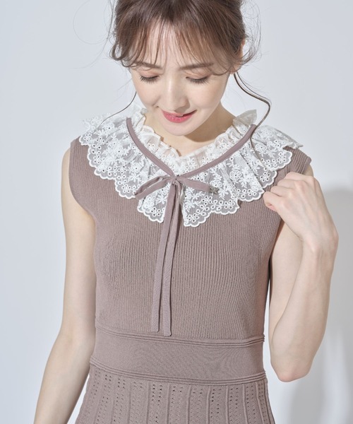 りぼん付きレース襟タック編み 透かし編み切り替えニットワンピース Tocco ワンピース Closet Luxe ワンピース Tocco Tocco Closet トッコ Closet クローゼット のファッション