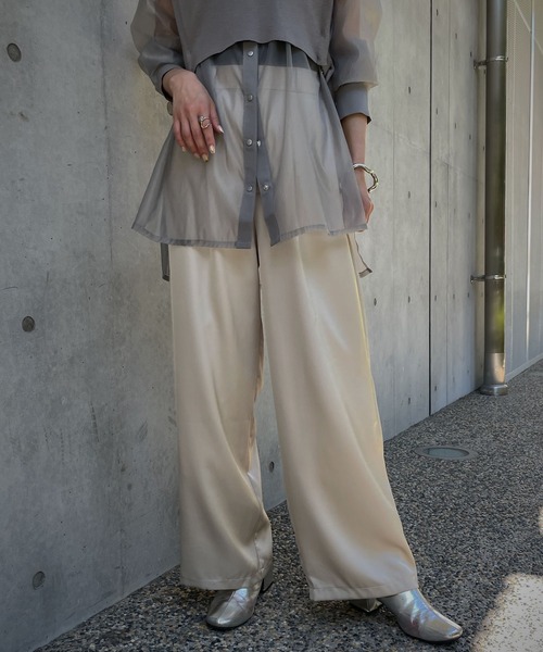 &g'aime（アンジェム）の「【&g'aime】サテンワイドタックパンツ（スラックス・レディース・ブラック/アイボリー/ライトカーキ・FREE）」の7枚目の写真