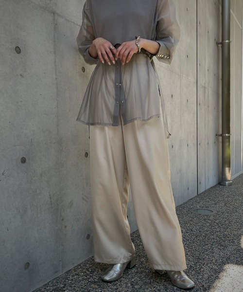 &g'aime（アンジェム）の「【&g'aime】サテンワイドタックパンツ（スラックス・レディース・ブラック/アイボリー/ライトカーキ・FREE）」の8枚目の写真