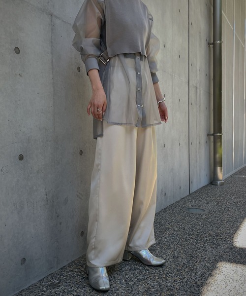 &g'aime（アンジェム）の「【&g'aime】サテンワイドタックパンツ（スラックス・レディース・ブラック/アイボリー/ライトカーキ・FREE）」の9枚目の写真