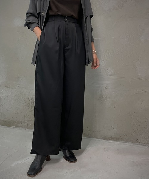 &g'aime（アンジェム）の「【&g'aime】サテンワイドタックパンツ（スラックス・レディース・ブラック/アイボリー/ライトカーキ・FREE）」の12枚目の写真