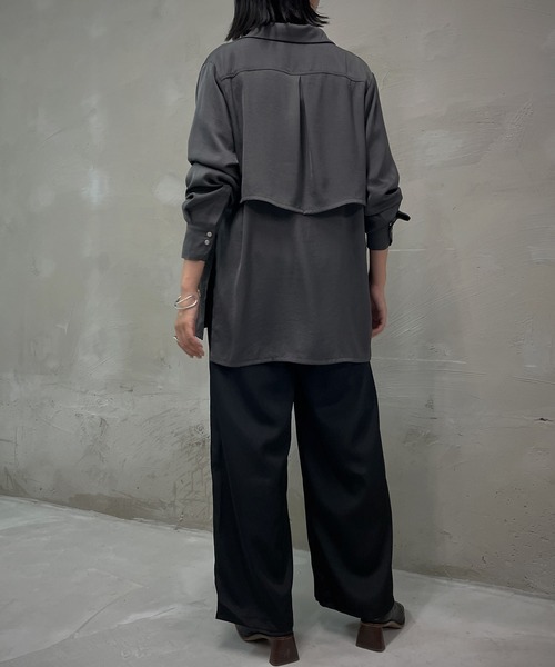 &g'aime（アンジェム）の「【&g'aime】サテンワイドタックパンツ（スラックス・レディース・ブラック/アイボリー/ライトカーキ・FREE）」の16枚目の写真