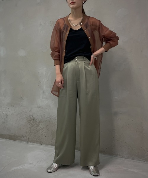 &g'aime（アンジェム）の「【&g'aime】サテンワイドタックパンツ（スラックス・レディース・ブラック/アイボリー/ライトカーキ・FREE）」の18枚目の写真