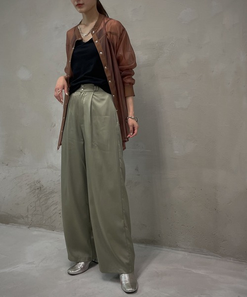 &g'aime（アンジェム）の「【&g'aime】サテンワイドタックパンツ（スラックス・レディース・ブラック/アイボリー/ライトカーキ・FREE）」の19枚目の写真