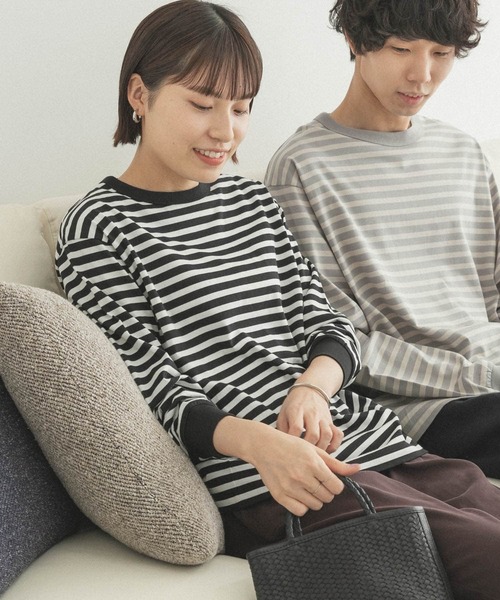 FORK&SPOON（フォークアンドスプーン）の「FORK&SPOON　ボーダーロングスリーブTシャツ（Tシャツ/カットソー・レディース・グリーン系その他/ブラック系その他/グレー系その他・1/2）」の2枚目の写真