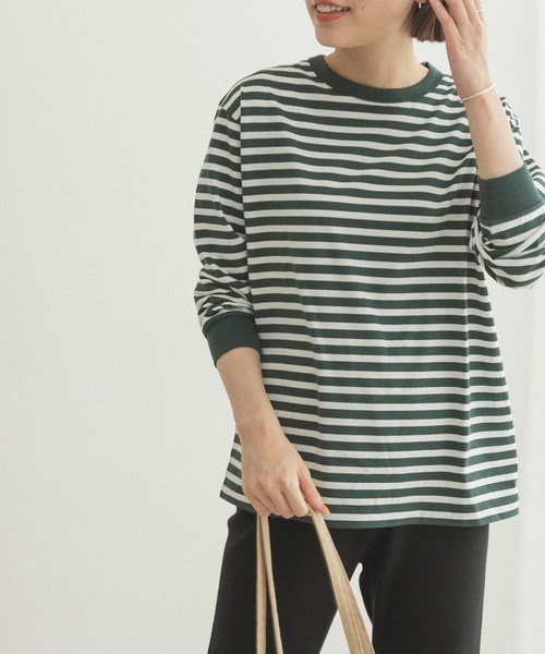 FORK&SPOON（フォークアンドスプーン）の「FORK&SPOON　ボーダーロングスリーブTシャツ（Tシャツ/カットソー・レディース・グリーン系その他/ブラック系その他/グレー系その他・1/2）」の3枚目の写真