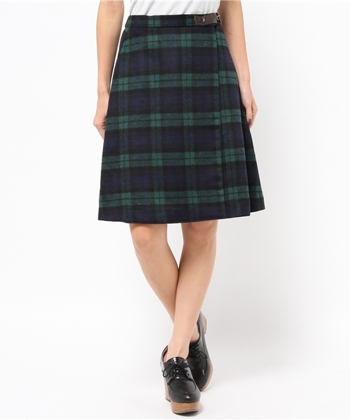 CIAOPANIC（チャオパニック）の「【Ciaopanic】チェックウールラップSK（スカート・レディース・グリーン/グレー/レッド・FREE）」の2枚目の写真