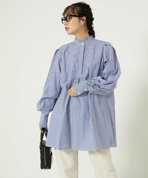 FREAK'S STORE(フリークスストア)の「フリルスタンドカラーボリュームスリーブシャツ(シャツ/ブラウス・レディース・ブラック/その他/ホワイト・フリ-)」の3枚目の写真