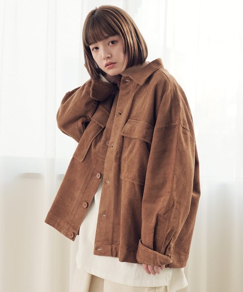 Air Tokyo(エアートウキョー)の「オーバーサイズ コーデュロイ ビッグ ポケット ジャケット(ブルゾン・メンズ・ブラウン/アイボリー・MEDIUM/LARGE)」の2枚目の写真
