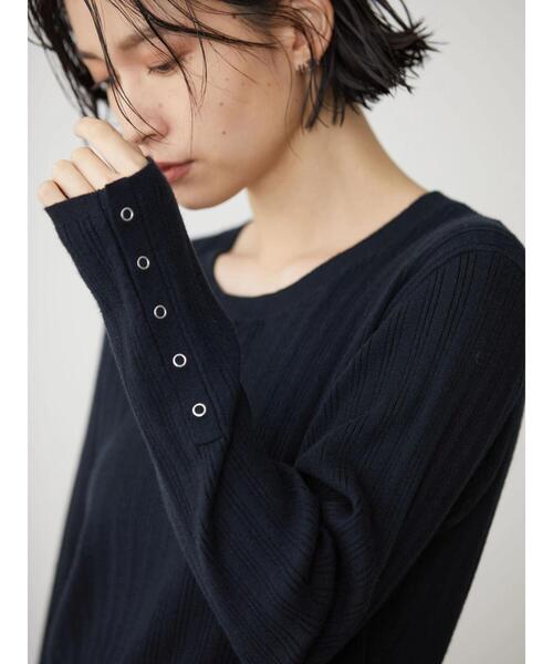 AMERICAN HOLIC（アメリカンホリック）の「袖ボタンランダムリブニットプルオーバー（ニット/セーター・レディース・レッド/グレイッシュベージュ/ネイビー・M/L）」の14枚目の写真