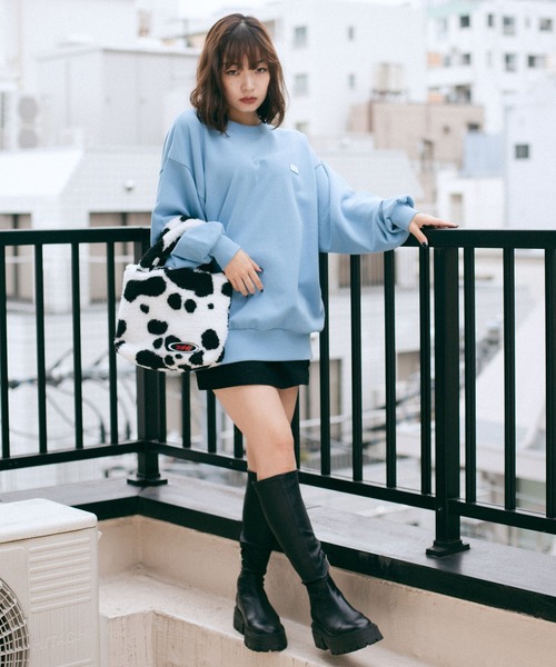 X-girl（エックスガール）の「BOX LOGO WIDE CREW SWEAT TOP（スウェット・レディース・ブラック/イエロー/ライトブルー・S/M）」の11枚目の写真