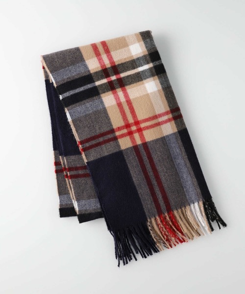 HONEYSUCKLE ROSE（ハニーサックルローズ）の「【HONEYSUCKLE ROSE】オリジナルチェック柄マフラー（マフラー・レディース・ベージュ/ネイビー/オフホワイト・ONE SIZE）」の4枚目の写真
