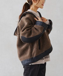 Chez toi（シェトワ）の「ボア×レザー切替フードブルゾン（ブルゾン）」