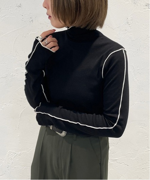apres jour mignon(アプレジュールミニョン)の「配色メローリブトップス【ZOZOTOWN限定アイテム】(ニット/セーター・レディース・ブラック/オレンジ/アイボリー/ピンク系その他・X-LARGE/フリー)」の3枚目の写真
