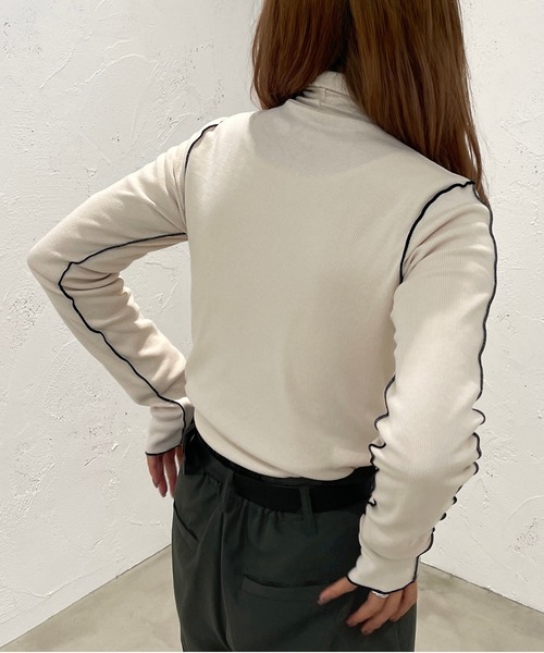 apres jour mignon(アプレジュールミニョン)の「配色メローリブトップス【ZOZOTOWN限定アイテム】(ニット/セーター・レディース・ブラック/オレンジ/アイボリー/ピンク系その他・X-LARGE/フリー)」の7枚目の写真