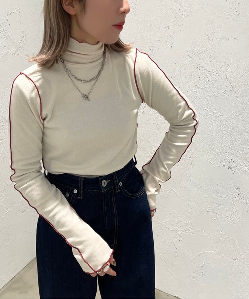 apres jour mignon(アプレジュールミニョン)の「配色メローリブトップス【ZOZOTOWN限定アイテム】(ニット/セーター・レディース・ブラック/オレンジ/アイボリー/ピンク系その他・X-LARGE/フリー)」の14枚目の写真