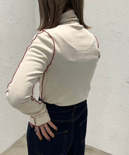 apres jour mignon(アプレジュールミニョン)の「配色メローリブトップス【ZOZOTOWN限定アイテム】(ニット/セーター・レディース・ブラック/オレンジ/アイボリー/ピンク系その他・X-LARGE/フリー)」の12枚目の写真