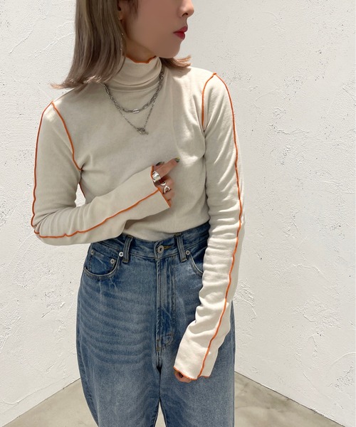 apres jour mignon(アプレジュールミニョン)の「配色メローリブトップス【ZOZOTOWN限定アイテム】(ニット/セーター・レディース・ブラック/オレンジ/アイボリー/ピンク系その他・X-LARGE/フリー)」の10枚目の写真