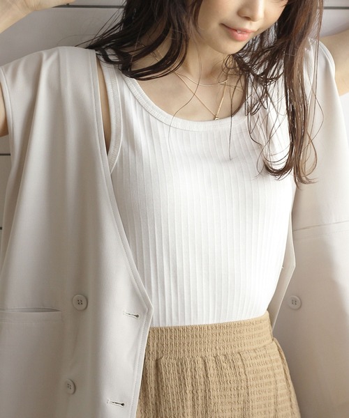 Crisp（クリスプ）の「ラウンドヘムリブタンク（タンクトップ・レディース・ホワイト/ブルー/グリーン・FREE）」の7枚目の写真