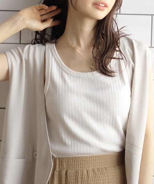 Crisp（クリスプ）の「ラウンドヘムリブタンク（タンクトップ・レディース・ホワイト/ブルー/グリーン・FREE）」の8枚目の写真