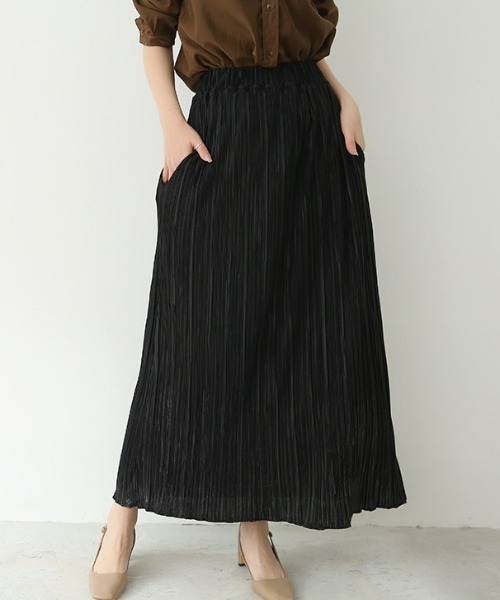 MAISON BREEZE（メゾンブリーズ）の「【MAISON BREEZE】楊柳リラックススカート SCCH70（スカート・レディース・グリーン/ブラウン/ベージュ/アイボリー/ブラック・FREE）」の3枚目の写真