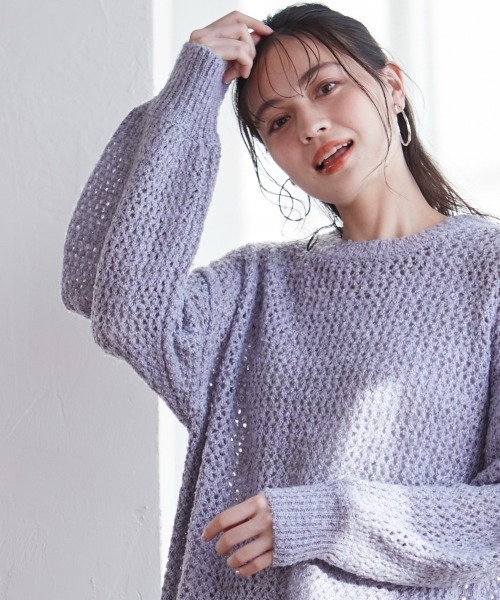 miclat（ミクラ）の「大きいサイズ メッシュニット　miclat（ニット/セーター・レディース・ベージュ/ラベンダー/ブラック/イエロー系/グレー系・L/4L/3L/LL/5L）」の5枚目の写真