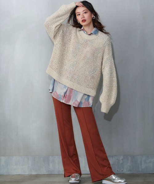 miclat（ミクラ）の「大きいサイズ メッシュニット　miclat（ニット/セーター・レディース・ベージュ/ラベンダー/ブラック/イエロー系/グレー系・L/4L/3L/LL/5L）」の6枚目の写真