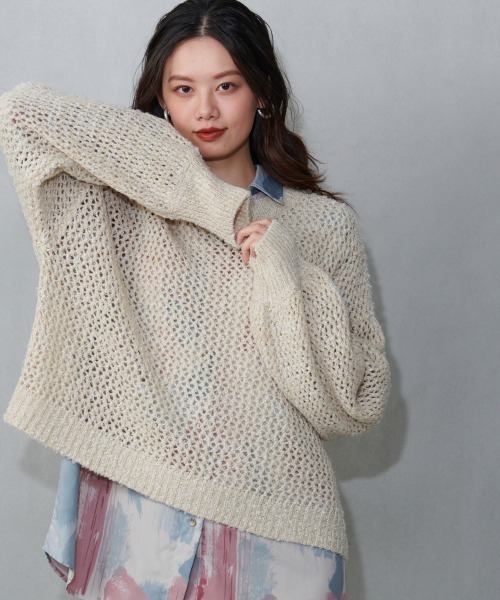 miclat（ミクラ）の「大きいサイズ メッシュニット　miclat（ニット/セーター・レディース・ベージュ/ラベンダー/ブラック/イエロー系/グレー系・L/4L/3L/LL/5L）」の10枚目の写真