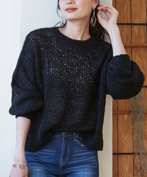 miclat（ミクラ）の「大きいサイズ メッシュニット　miclat（ニット/セーター・レディース・ベージュ/ラベンダー/ブラック/イエロー系/グレー系・L/4L/3L/LL/5L）」の12枚目の写真