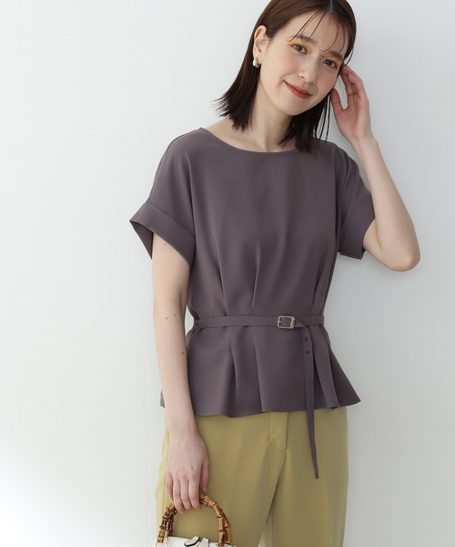 N.（N. Natural Beauty Basic）（エヌエヌナチュラルビューティーベーシック）の「【追加生産】◆ボートネックペプラム半袖ブラウス（シャツ/ブラウス・レディース・オフホワイト/グレー/ライトグリーン/ブルー・MEDIUM）」の3枚目の写真