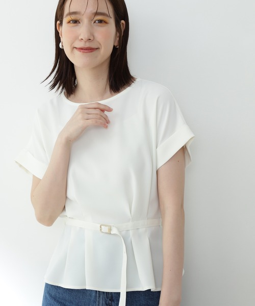 N.（N. Natural Beauty Basic）（エヌエヌナチュラルビューティーベーシック）の「【追加生産】◆ボートネックペプラム半袖ブラウス（シャツ/ブラウス・レディース・オフホワイト/グレー/ライトグリーン/ブルー・MEDIUM）」の2枚目の写真