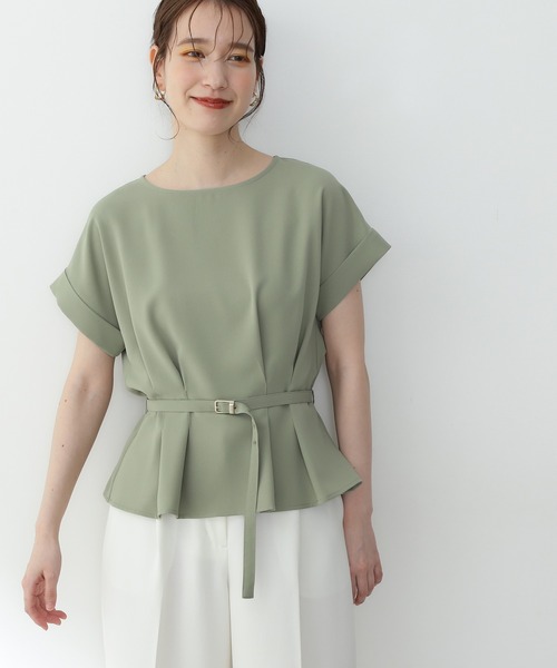 N.（N. Natural Beauty Basic）（エヌエヌナチュラルビューティーベーシック）の「【追加生産】◆ボートネックペプラム半袖ブラウス（シャツ/ブラウス・レディース・オフホワイト/グレー/ライトグリーン/ブルー・MEDIUM）」の4枚目の写真