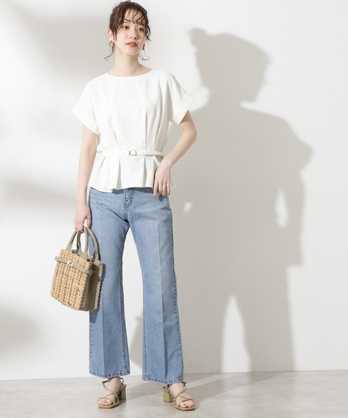 N.（N. Natural Beauty Basic）（エヌエヌナチュラルビューティーベーシック）の「【追加生産】◆ボートネックペプラム半袖ブラウス（シャツ/ブラウス・レディース・オフホワイト/グレー/ライトグリーン/ブルー・MEDIUM）」の5枚目の写真